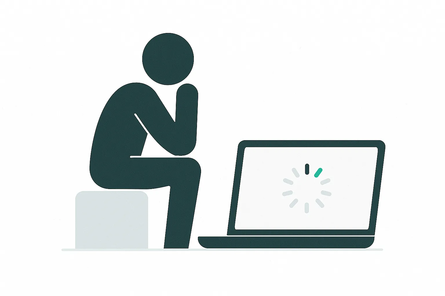 Minimalist illustration of a person waiting for a slow website to load on a laptop